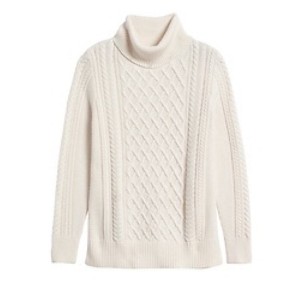Banana Republic Sweater Women's Small White Cable Knit Turtleneck Pullover